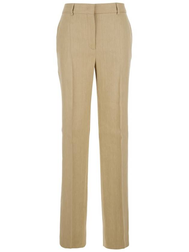 Beige Pants With High Waist And Belt Loops In Linen Blend Stretch Woman - ALBERTA FERRETTI - BALAAN 1