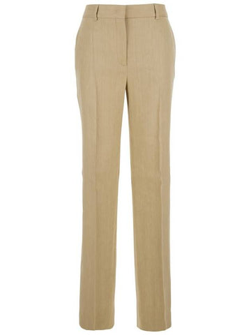 Beige Pants With High Waist And Belt Loops In Linen Blend Stretch Woman - ALBERTA FERRETTI - BALAAN 1