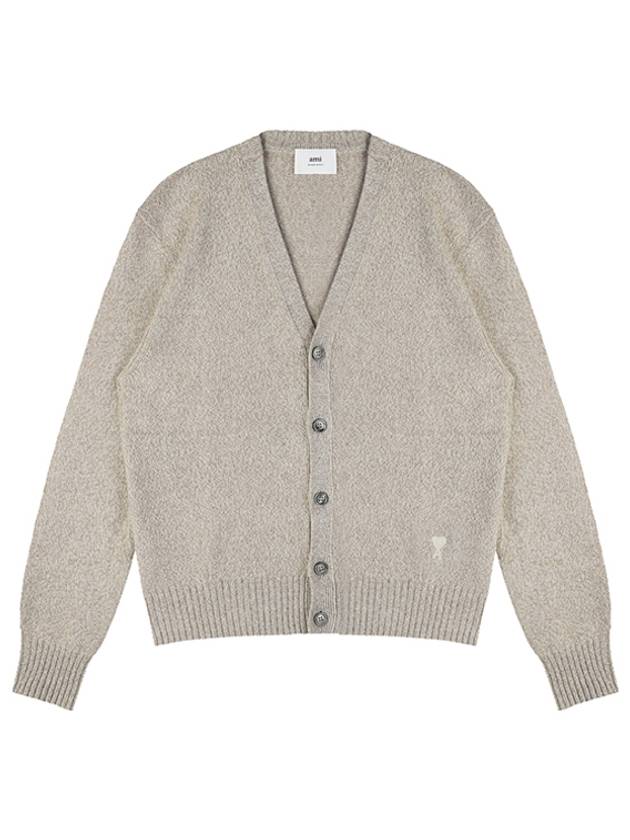 Heart Logo V-Neck Cashmere Cardigan Heather Champagne - AMI - BALAAN 2