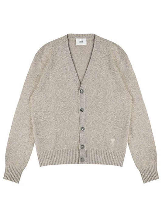 Heart Logo V-Neck Cashmere Cardigan Heather Champagne - AMI - BALAAN 2