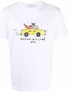 Oly Taxi Fox Print Round Cotton Short Sleeve T-Shirt White - MAISON KITSUNE - BALAAN 2