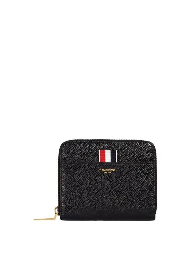 Three Stripes Pebble Grain Zipper Round Half Wallet Black - THOM BROWNE - BALAAN 2