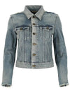 Women's Destroyed Rodeo Stonewash Cutting Short Denim Jacket Blue - SAINT LAURENT - BALAAN 2