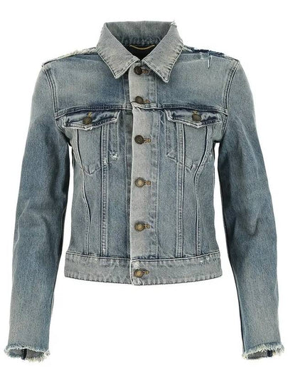 Women's Destroyed Rodeo Stonewash Cutting Short Denim Jacket Blue - SAINT LAURENT - BALAAN 2