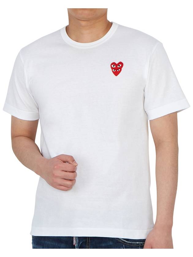 Play Men's Small Double Red Heart Wappen Short Sleeve T-Shirt P1 T288 2 White - COMME DES GARCONS - BALAAN 6