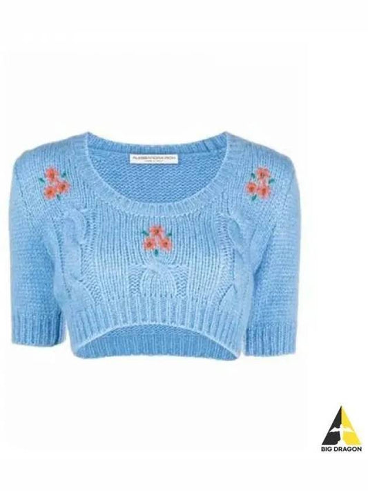 Women s flower embroidery crop knit blue green FAB2675K3365 - ALESSANDRA RICH - BALAAN 1