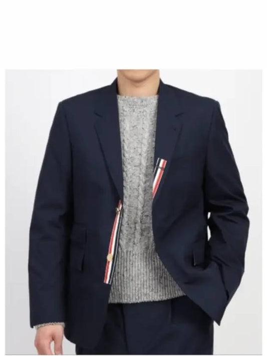 Typewriter Cloth Grosgrain Placket Sport Jacket Navy - THOM BROWNE - BALAAN 2