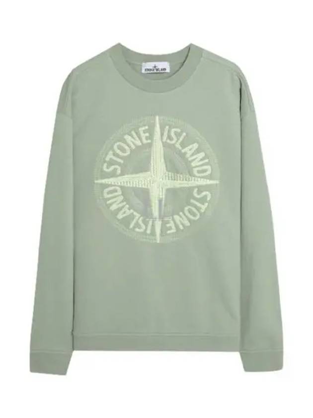 Garment Dyed Stitches Four Print Crewneck Sweatshirt Green - STONE ISLAND - BALAAN 2