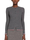 Women's Baby Cable Wool Crepe Crew Neck Cardigan Medium Grey - THOM BROWNE - BALAAN 2