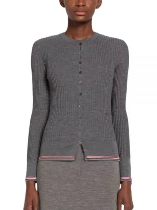 Women's Baby Cable Wool Crepe Crew Neck Cardigan Medium Grey - THOM BROWNE - BALAAN 2