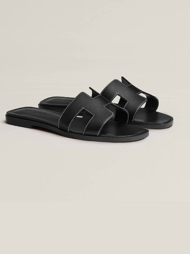 Oran Calfskin Slippers Noir Piqures Ecrues Black - HERMES - BALAAN 2