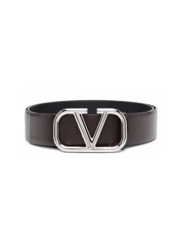 V Logo Signature Leather Belt Brown - VALENTINO - BALAAN 2