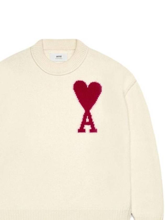 Intarsia Big Heart Logo Wool Knit Top Ivory - AMI - BALAAN 3