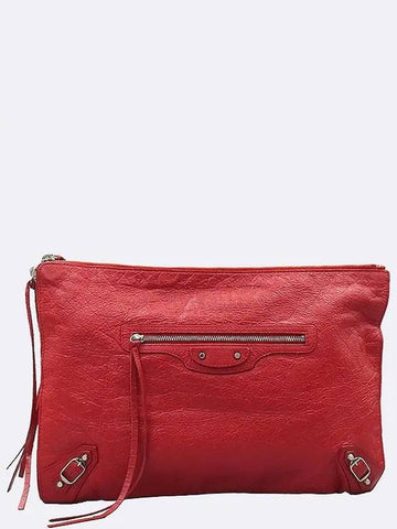 362967 Red leather classic motor silver zip up decoration clutch bag - BALENCIAGA - BALAAN 1