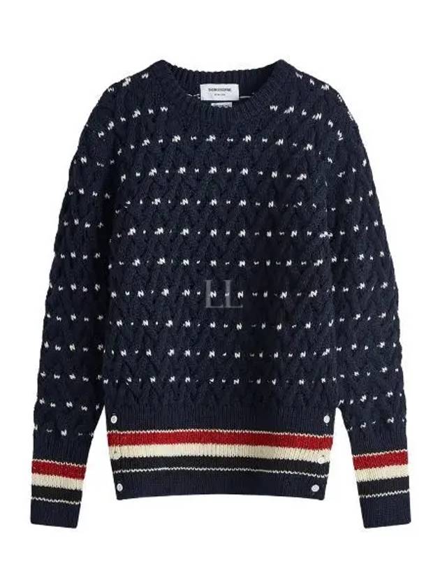 Wool Mohair Long Sleeve Knit Top Navy - THOM BROWNE - BALAAN 2