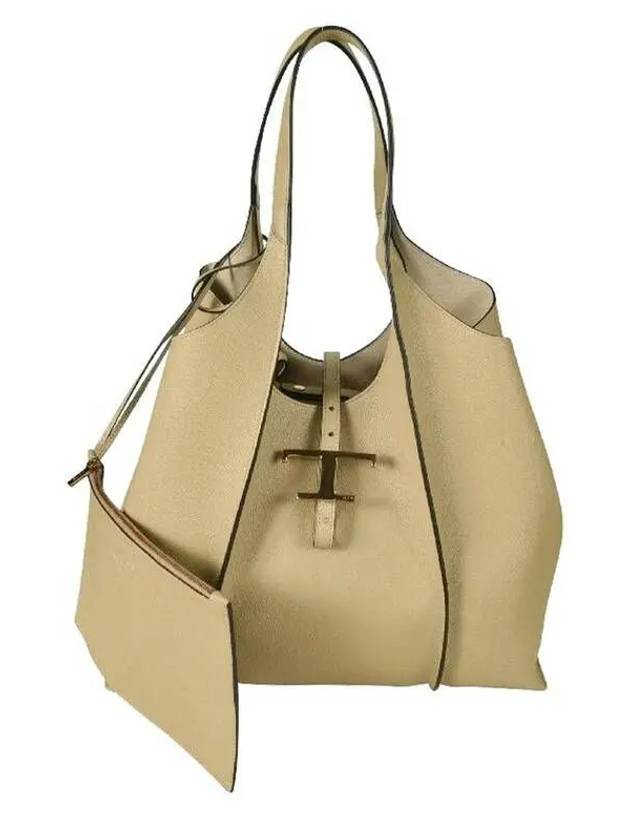 T Timeless Leather Medium Shopping Tote Bag Beige - TOD'S - BALAAN 2