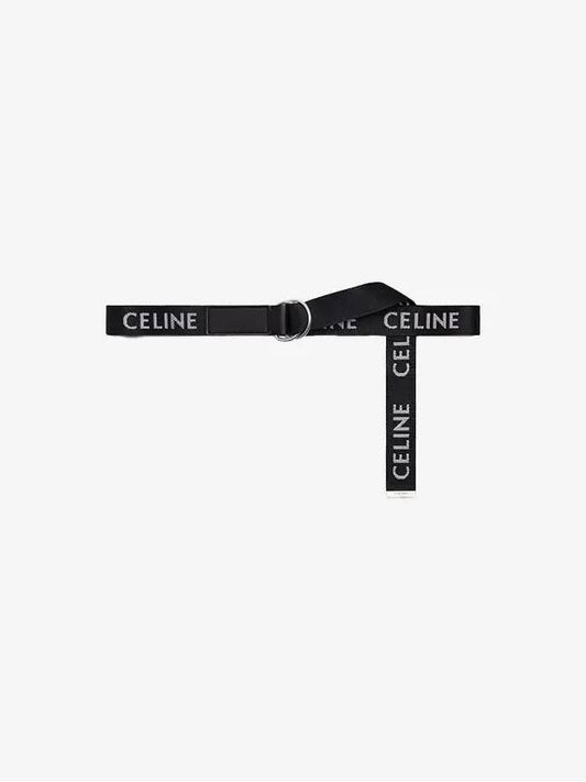 Medium Double Ring Jacquard Leather Belt Black - CELINE - BALAAN 2