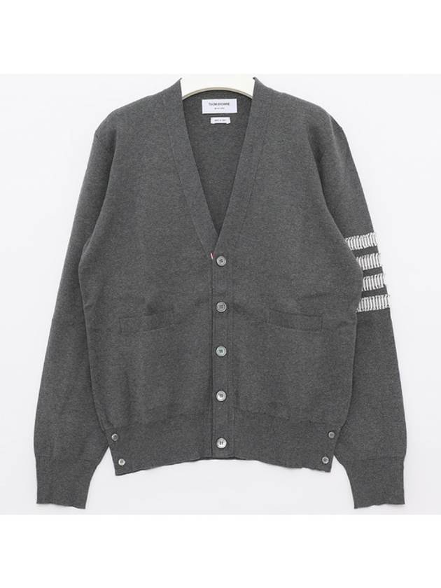 4-Bar V-Neck Milan Seersucker Cardigan Medium Grey - THOM BROWNE - BALAAN 2