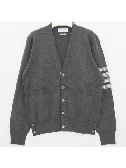 4-Bar V-Neck Milan Seersucker Cardigan Medium Grey - THOM BROWNE - BALAAN 2