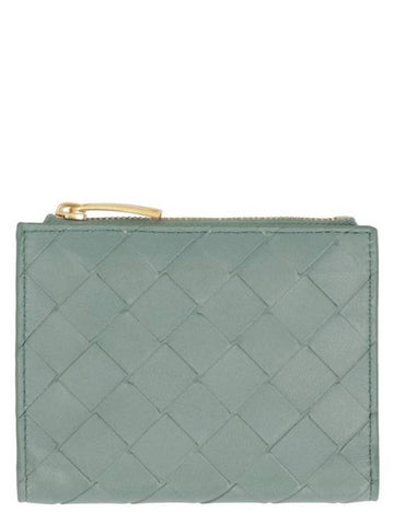 Intrecciato Small Leather Half Wallet Green - BOTTEGA VENETA - BALAAN 1