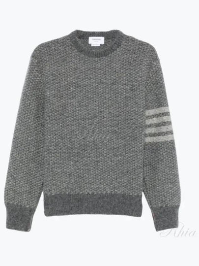 Tonal Textured Relaxed Fit Crewneck Knit Top Grey - THOM BROWNE - BALAAN 2