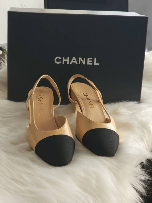 Slingbacks Goatskin Grosgrain & Beige Black - CHANEL - BALAAN 2