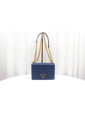 Saffiano gold chain shoulder bag blue 1BD133 - PRADA - BALAAN 1