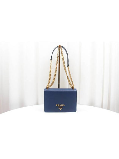 Saffiano gold chain shoulder bag blue 1BD133 - PRADA - BALAAN 1