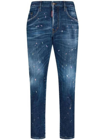 Pastel Spots Wash Skater Straight Jeans Blue - DSQUARED2 - BALAAN 1