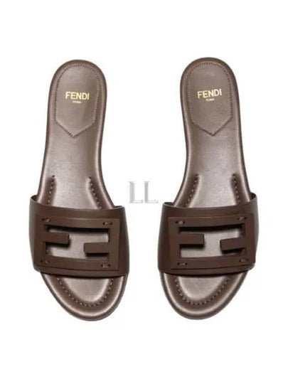 Baguette FF Logo Leather Slippers Mocha - FENDI - BALAAN 2