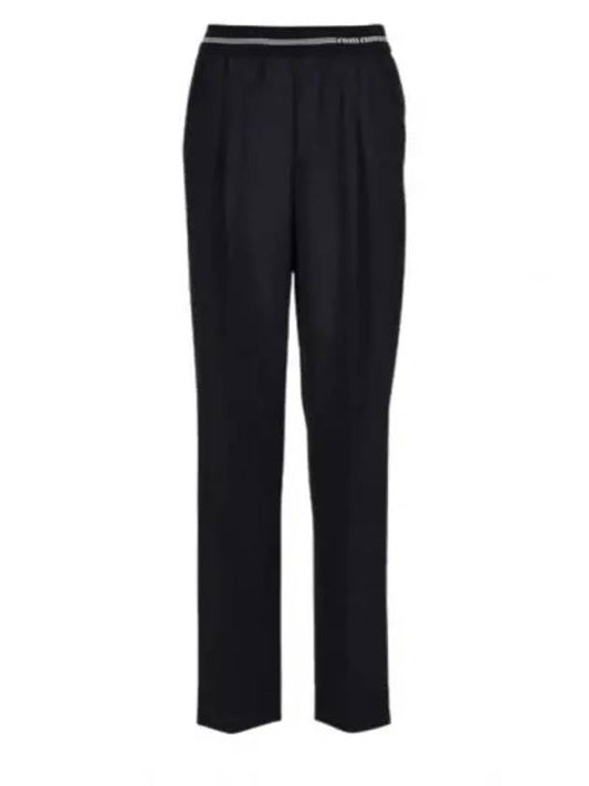 Logo Waistband Virgin Wool Straight Pants Black - MIU MIU - BALAAN 2