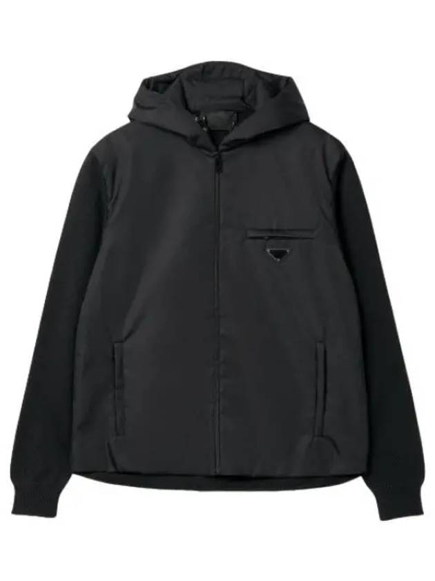 Wool nylon gabardine hoodie black hooded zip up - PRADA - BALAAN 1