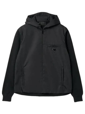 Wool Re Nylon Gabardine Hoodie Black - PRADA - BALAAN 1