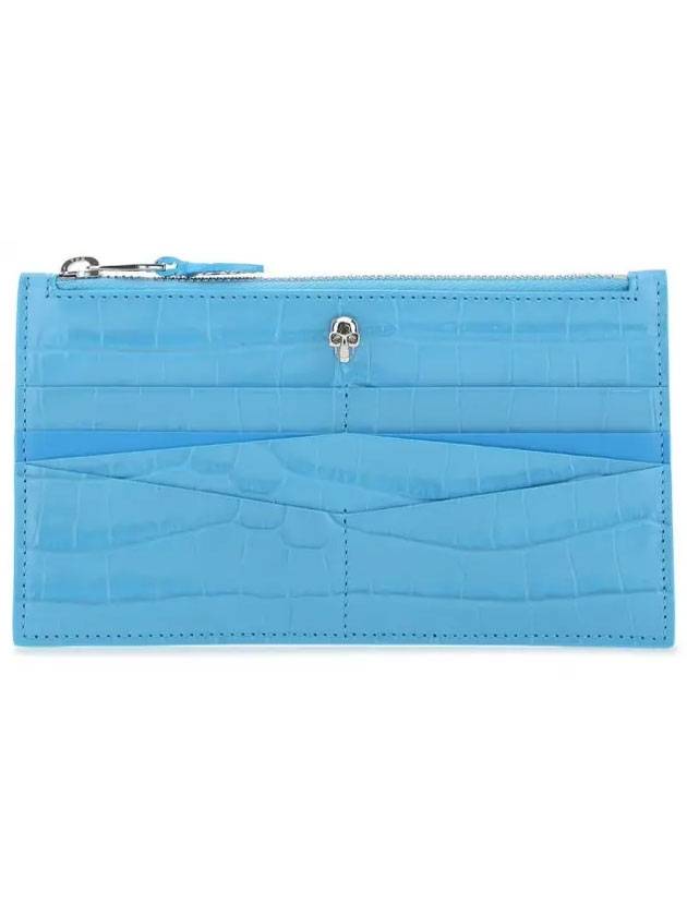 Crocodile Leather Skull Zipper Card Holder Light Blue - ALEXANDER MCQUEEN - BALAAN 1