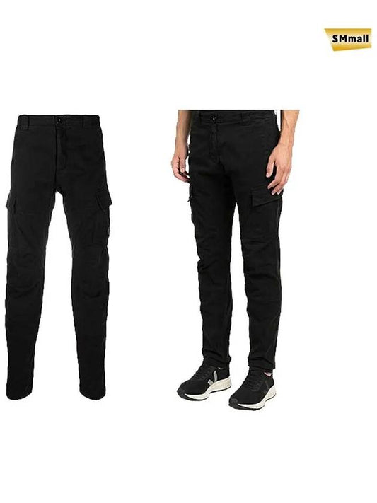 Men's Stretch Satin Lens Wappen Cargo Pants Black - CP COMPANY - BALAAN.