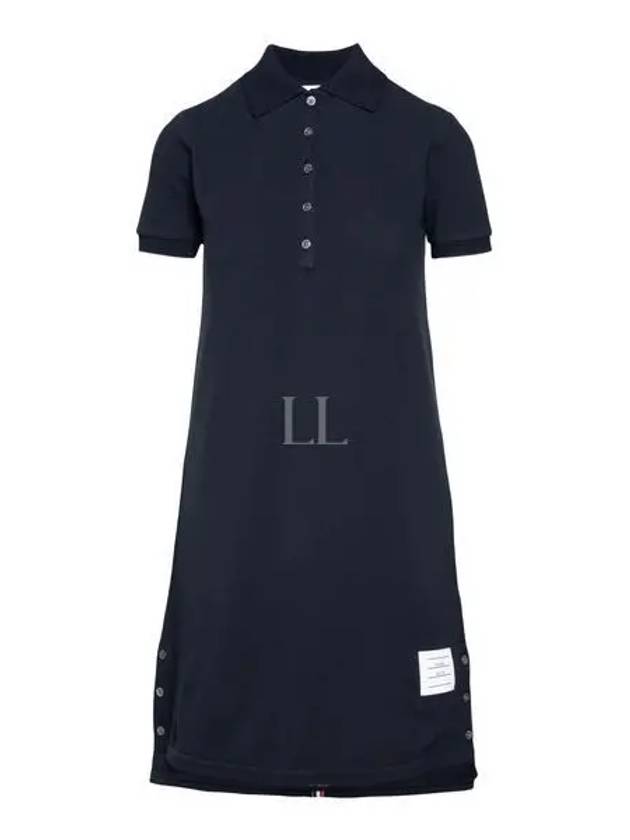 Classic Cotton Pique Center Back Stripe A-Line Short Sleeve Polo Short Dress Navy - THOM BROWNE - BALAAN 2