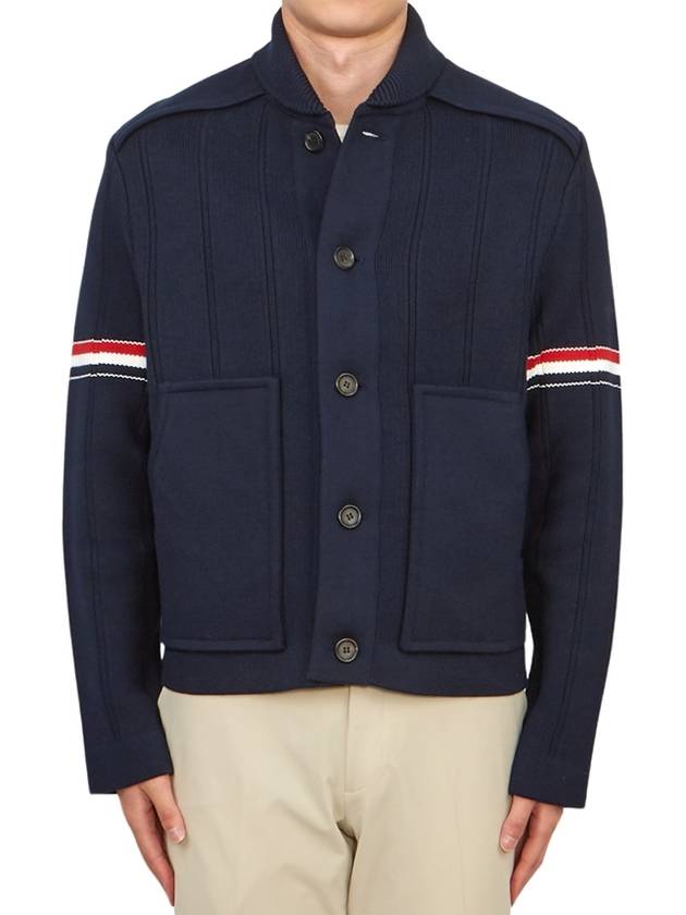 Single Breasted Button Cotton Jacket Navy - THOM BROWNE - BALAAN 3