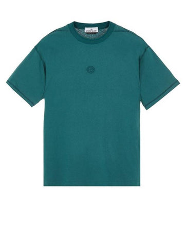 Fissato Effect Compass Embroidery Logo Short Sleeve T-shirt Bottle Green - STONE ISLAND - BALAAN 1