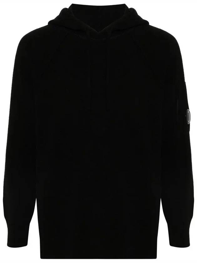 Lambswool GRS Hooded Waffle Knit Top Black - CP COMPANY - BALAAN 1