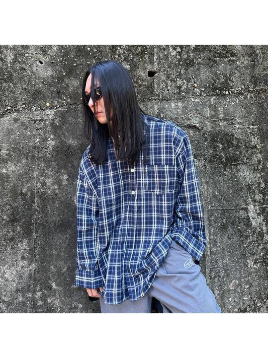 OVER FIT CHECK SHIRT BLUE - PEACEOFMIND - BALAAN 1