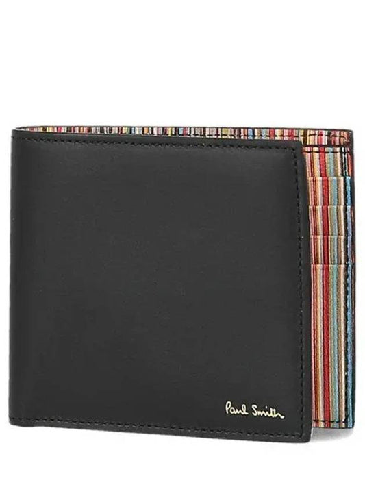 Men's Logo Signature Stripe Leather Half Wallet Black - PAUL SMITH - BALAAN 2