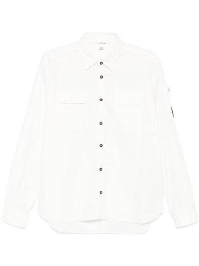 Organic Gabardine Buttoned Lens Long Slevee Shirt White - CP COMPANY - BALAAN 2