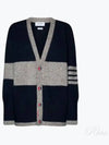 Two Tone Wool Mohair Cardigan Navy Grey - THOM BROWNE - BALAAN 2