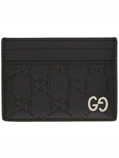 Signature GG Logo Buffed Leather Card Holder Wallet Black - GUCCI - BALAAN 1