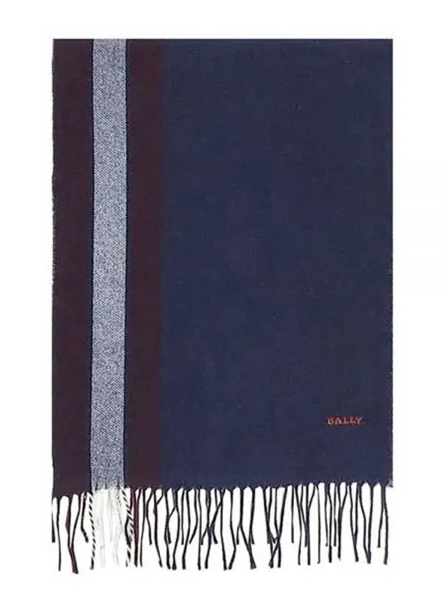 Striped Wool Cashmere Scarf Navy M7GT465T 8J458 F177 1212067 - BALLY - BALAAN 1