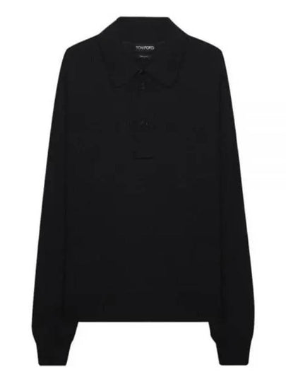 Wool Silk Long Sleeve Polo Shirt Black - TOM FORD - BALAAN 2