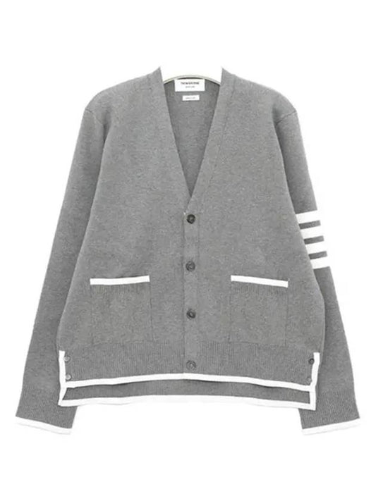 V-Neck Diagonal Armband Cardigan Grey - THOM BROWNE - BALAAN 2