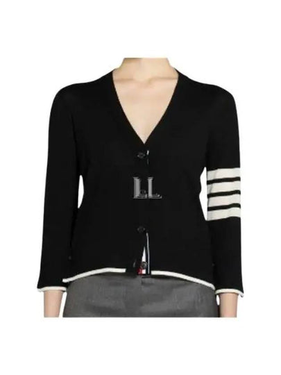 4 Bar Relaxed Fit Fine Merino Wool Cardigan Black - THOM BROWNE - BALAAN 2