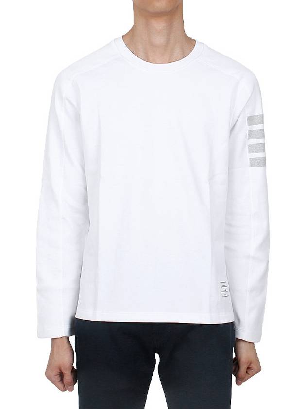 4-Bar Striped Cotton Long Sleeve T-Shirt White - THOM BROWNE - BALAAN 3