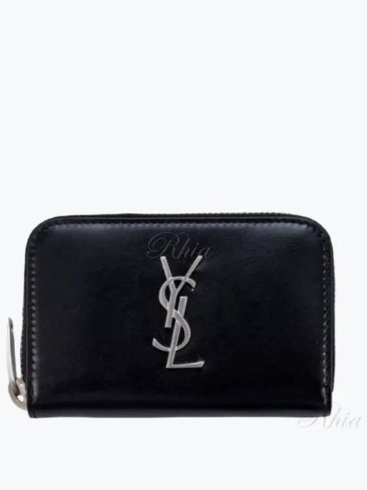 Monogram Zipper Silver Card Wallet Black - SAINT LAURENT - BALAAN 2